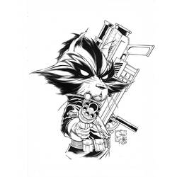 Desenho de Rocket Raccoon apontando sua arma para colorir