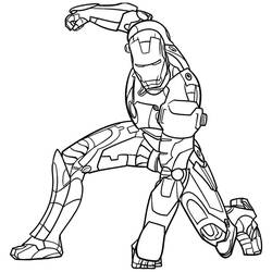 Desenho de Homem de Ferro agachado com punho erguido para colorir