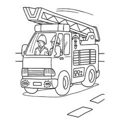 Desenho de Caminhão de bombeiros com dois bombeiros a bordo para colorir
