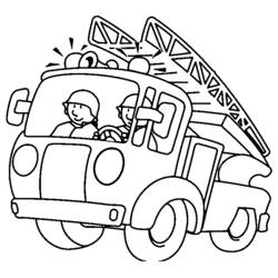 Desenho de Caminhão de bombeiros com dois bombeiros a bordo para colorir