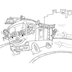 Desenho de Caminhão de bombeiros sorridente correndo para um incêndio para colorir