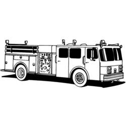 Desenho de Caminhão de bombeiros estacionado com mangueiras e painel de controle para colorir