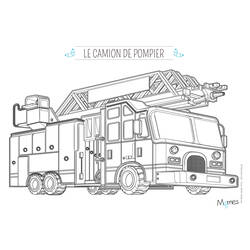 Desenho de Caminhão de bombeiros com escada estendida para colorir
