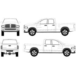 Desenho de Picape Dodge Ram vista em quatro ângulos para colorir
