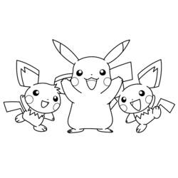 Desenho de Pikachu com dois Pichu para colorir
