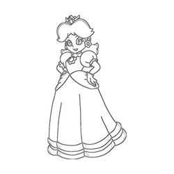 Desenho de Princesa Daisy em pé com seu vestido de babados para colorir