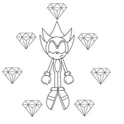 Desenho de Sonic Sombrio rodeado de esmeraldas do caos para colorir