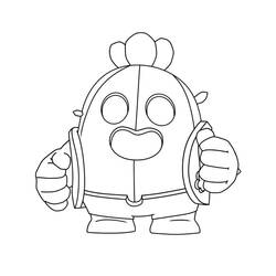 Desenho de Spike Brawl Stars de pé com os punhos erguidos para colorir