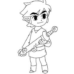 Desenho de Link segurando sua espada para colorir