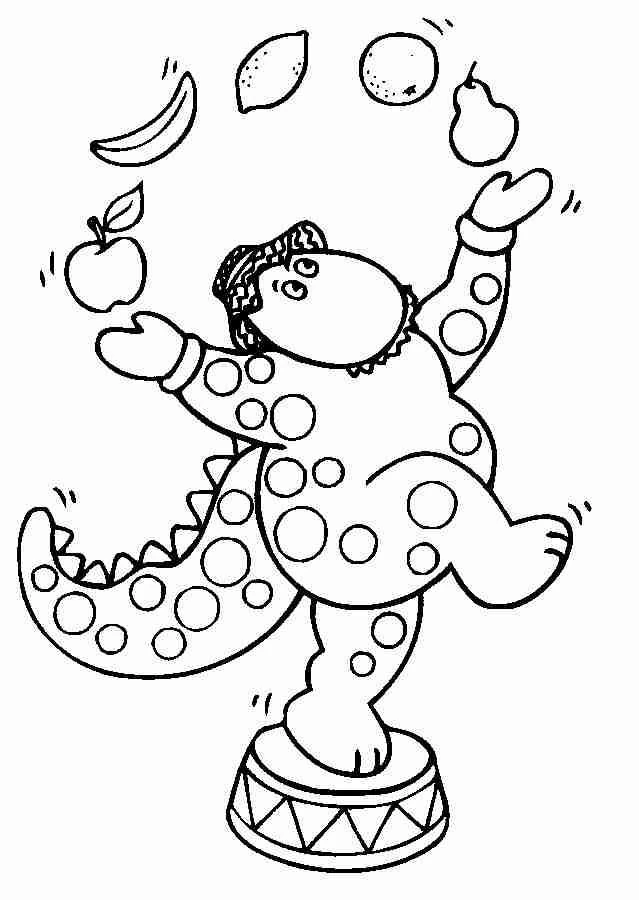 Desenho de Malabarista com bolinhas fazendo malabarismo com frutas para colorir