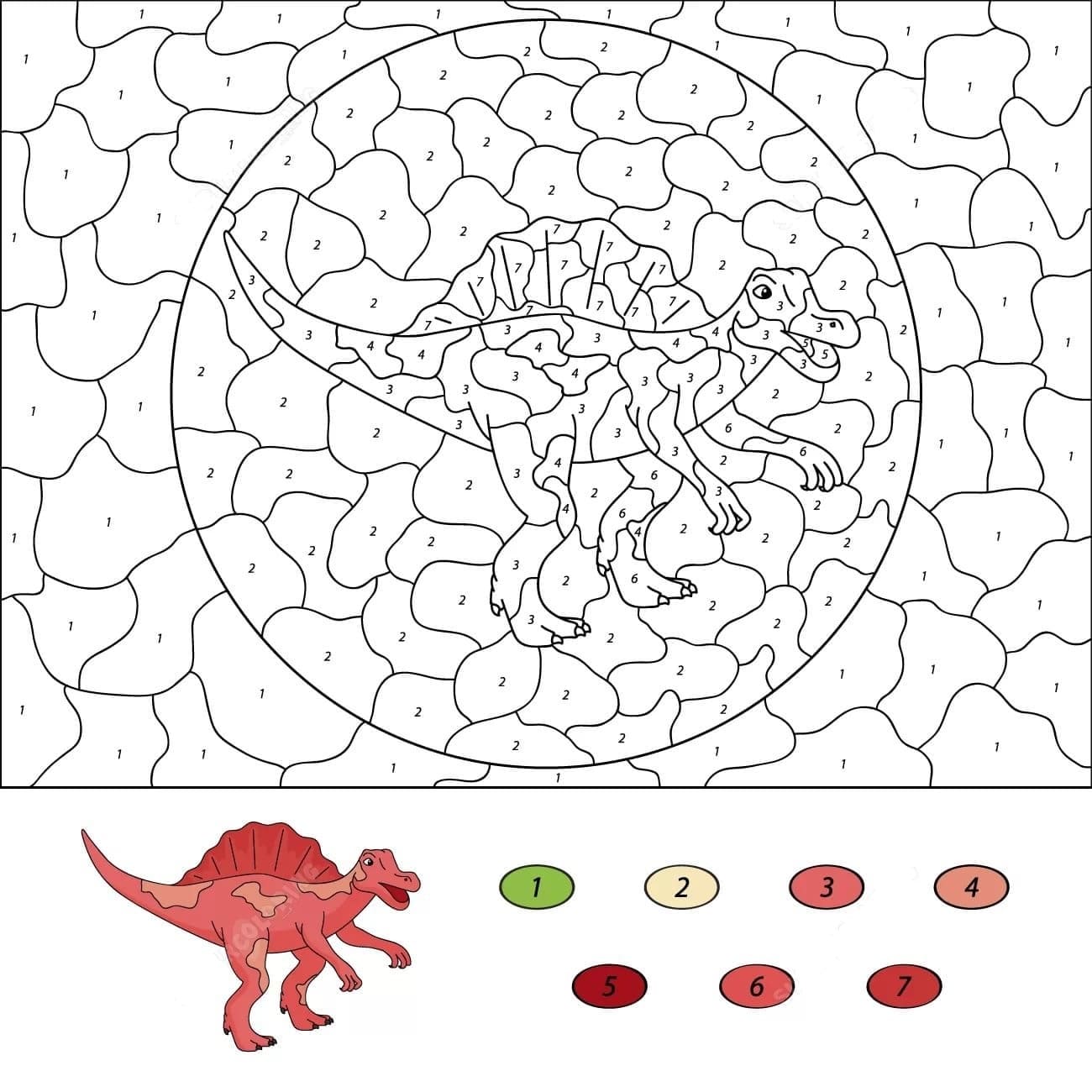 Página para colorir de Dinossauro Mágico #216749 pertencente à coleção Colorir por Números