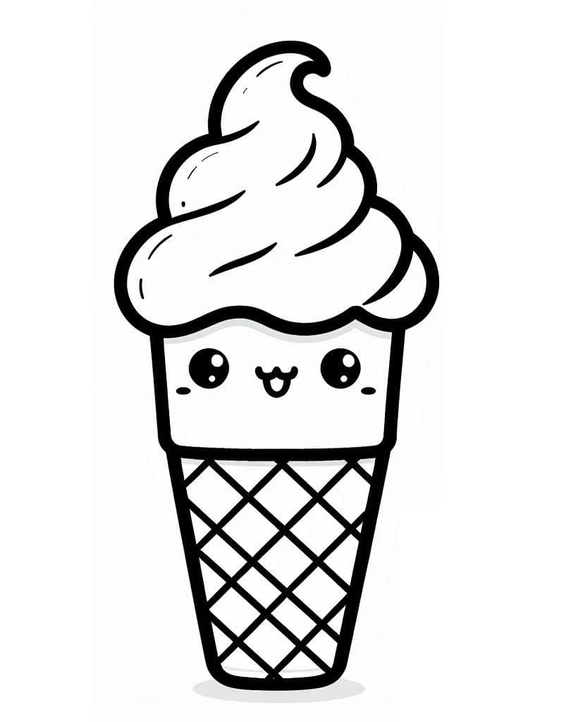 Linda página de Sorvete Kawaii #216297 para colorir, da coleção Comida e Nutrição, baixe grátis