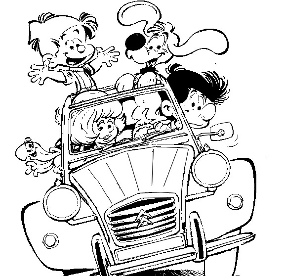 Desenho de Billy e Buddy em família no 2 CV para colorir