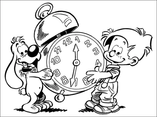 Desenho de Billy e Buddy com um grande despertador para colorir
