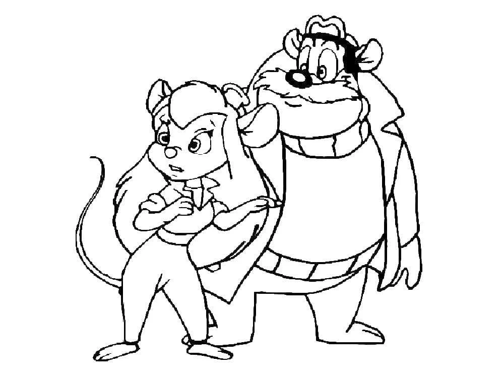Desenho de Gadget e Jack Estrondo lado a lado para colorir