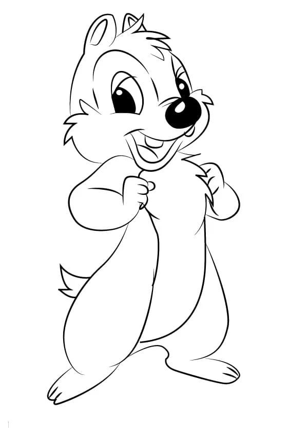 Desenho de Dale sorridente de pé sobre duas patas para colorir