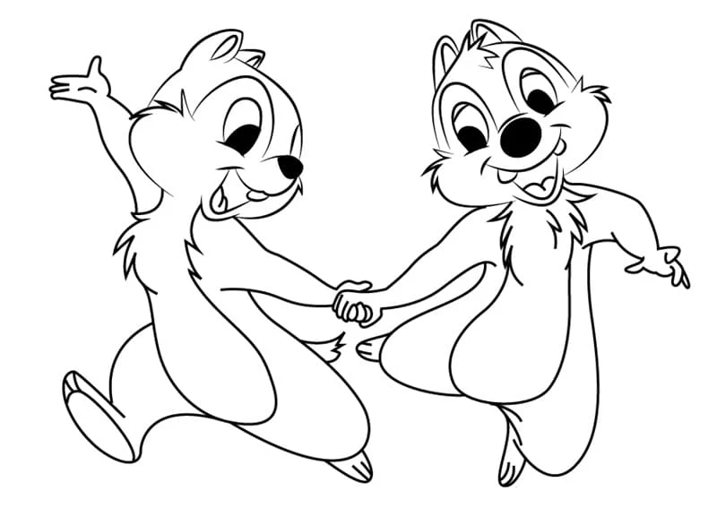 Desenho de Chip e Dale dançando juntos para colorir