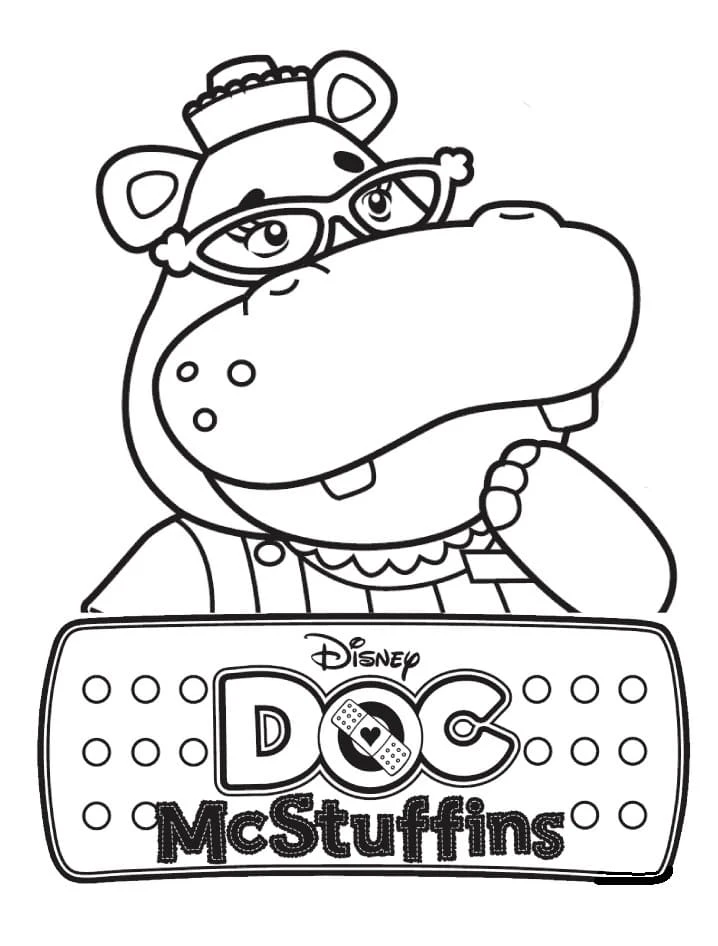Desenho de Hallie a hipopótamo com óculos para colorir Desenho de Hallie a hipopótamo com óculos para colorir
