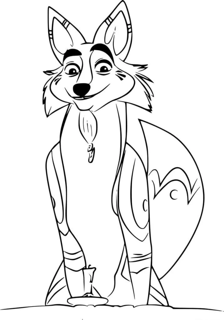 Desenho de Zuzo a raposa de pé sorrindo para colorir