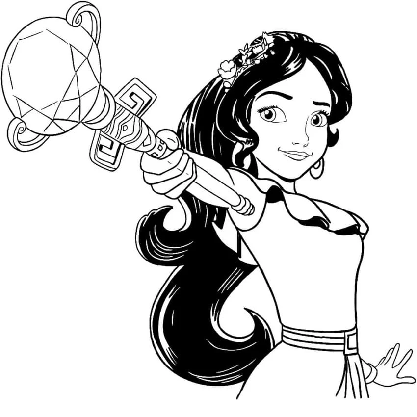 Desenho de Elena de Avalor segurando seu cetro para colorir