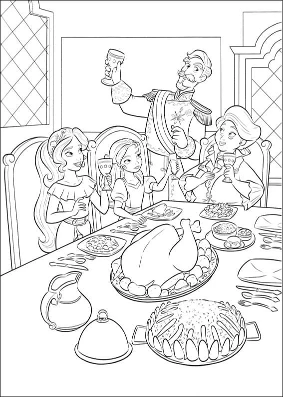 Desenho de Elena de Avalor em um banquete em família para colorir Desenho de Elena de Avalor em um banquete em família para colorir