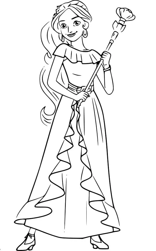 Desenho de Elena de Avalor segurando seu cetro real para colorir