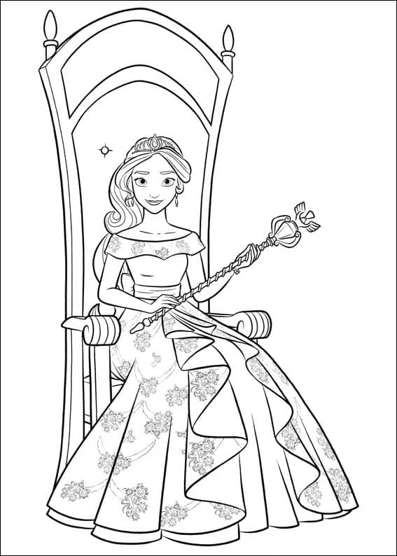 Desenho de Elena de Avalor sentada em seu trono para colorir Desenho de Elena de Avalor sentada em seu trono para colorir