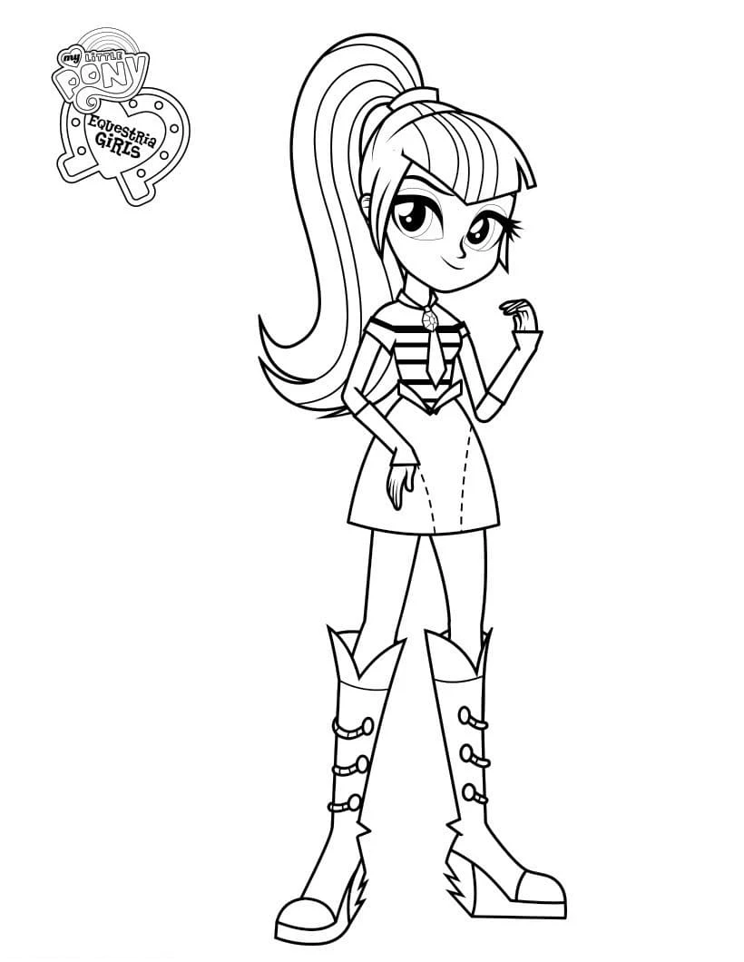 Desenho de Sonata Dusk em pé com look Equestria Girls para colorir