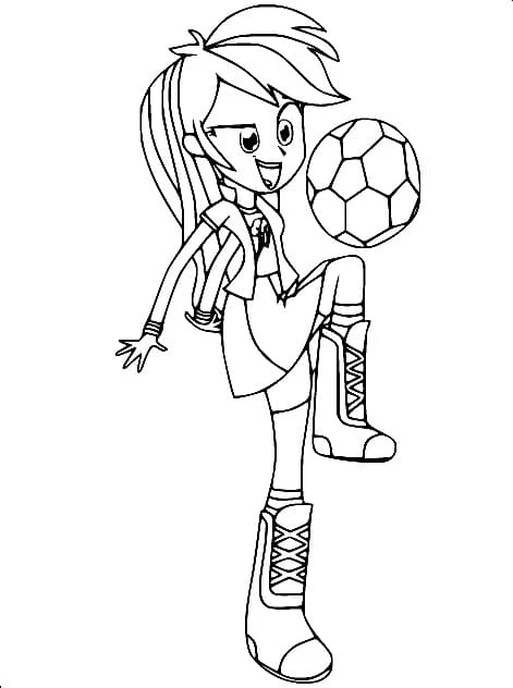 Desenho de Rainbow Dash jogando futebol para colorir