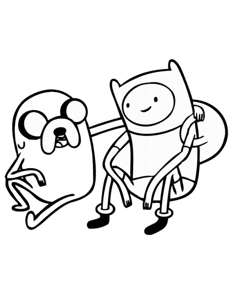Desenho de Jake e Finn sentados lado a lado para colorir