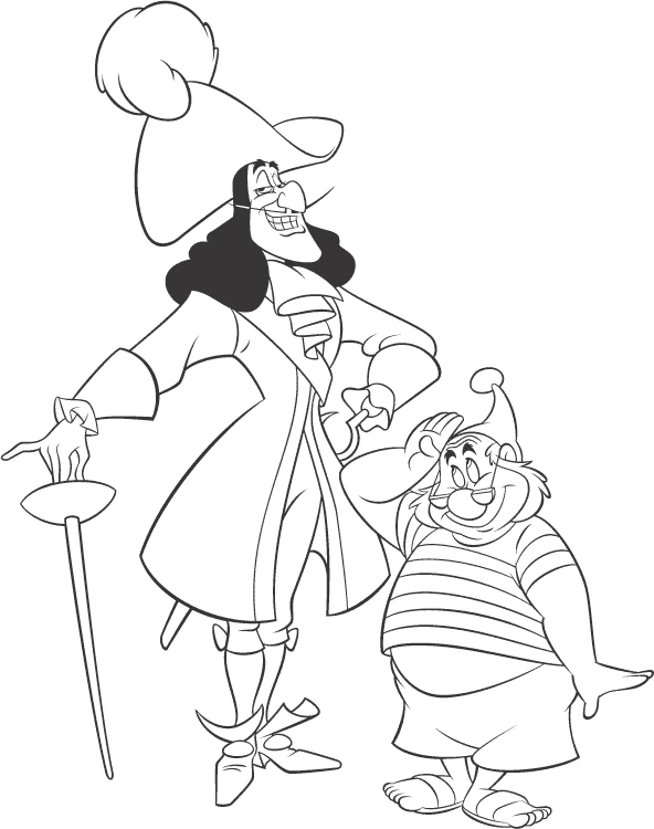 Desenho de Capitão Gancho e Smee em pé juntos para colorir
