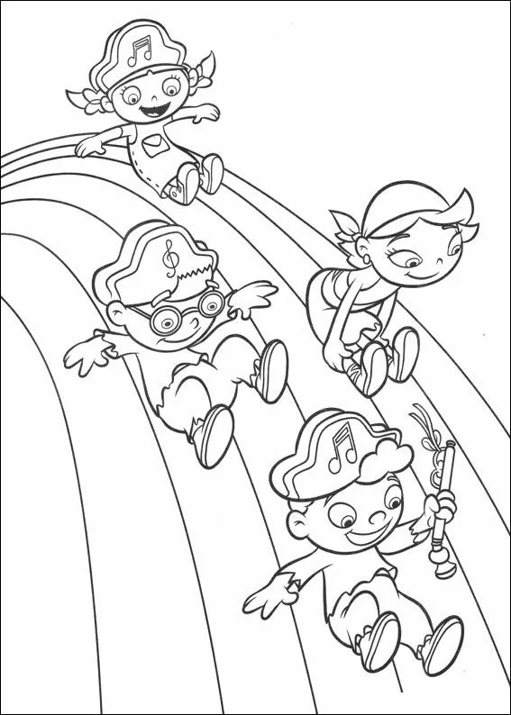 Desenho de Little Einsteins deslizando por um arco-íris para colorir Desenho de Little Einsteins deslizando por um arco-íris para colorir