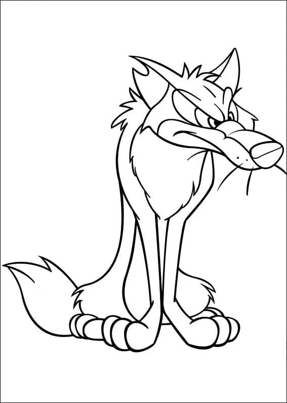 Desenho de O Lobo sentado com expressão zangada para colorir Desenho de O Lobo sentado com expressão zangada para colorir