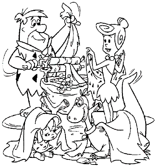 Desenho de Os Flintstones preparando a refeição em família para colorir Desenho de Os Flintstones preparando a refeição em família para colorir