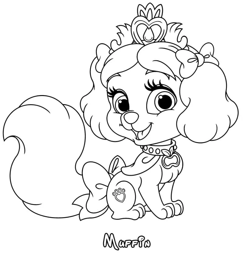 Desenho de Muffin de Palace Pets sentada com sua tiara para colorir Desenho de Muffin de Palace Pets sentada com sua tiara para colorir