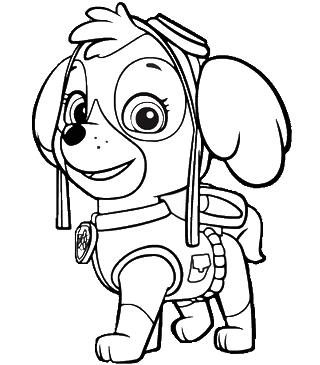 Desenho de Skye do Paw Patrol com óculos de aviador para colorir Desenho de Skye do Paw Patrol com óculos de aviador para colorir