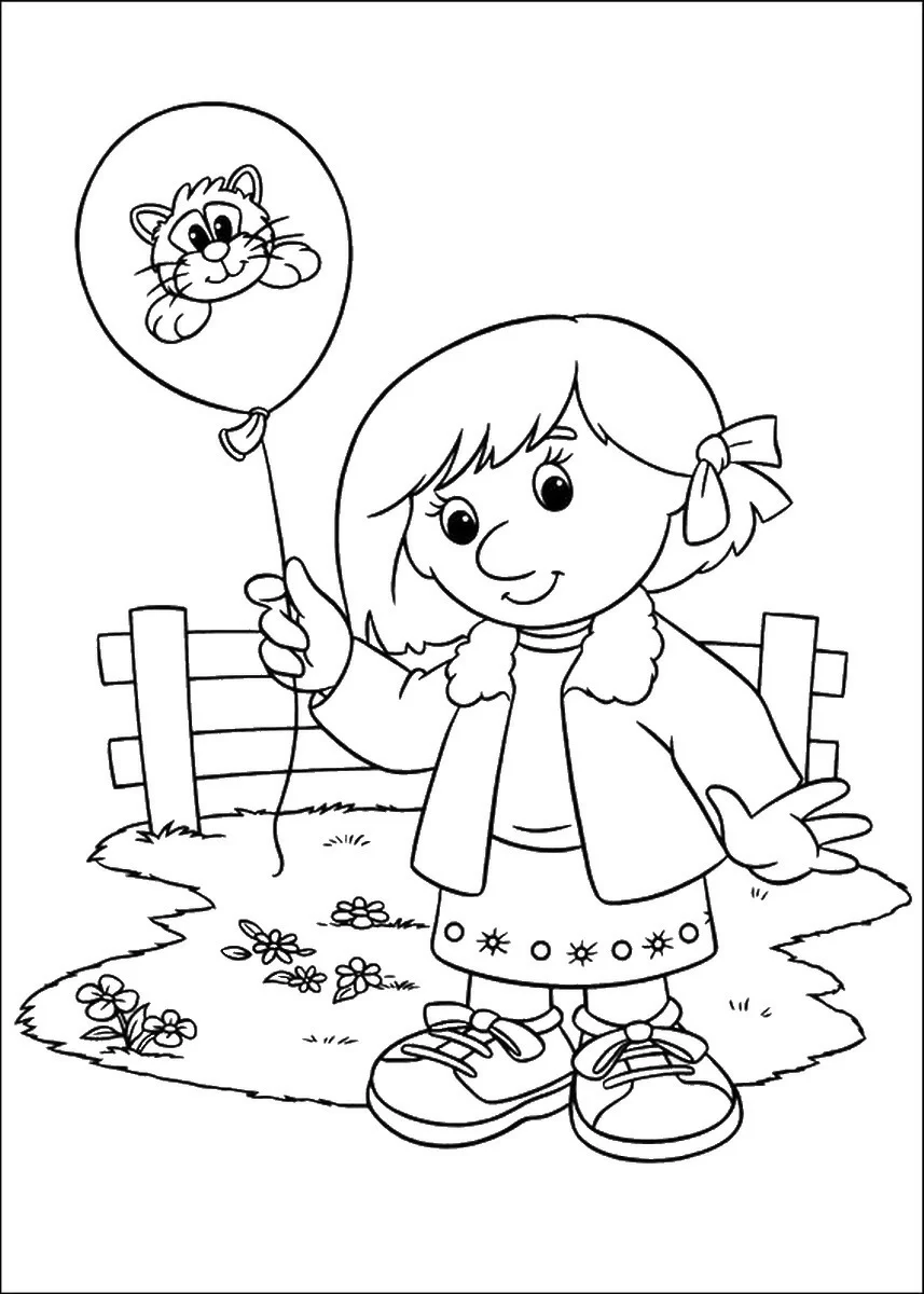 Desenho de Menina com balão de gato para colorir Desenho de Menina com balão de gato para colorir