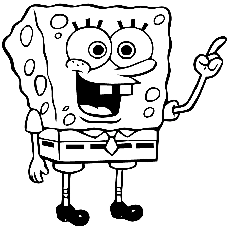 Desenho de SpongeBob SquarePants levantando o dedo com um grande sorriso para colorir