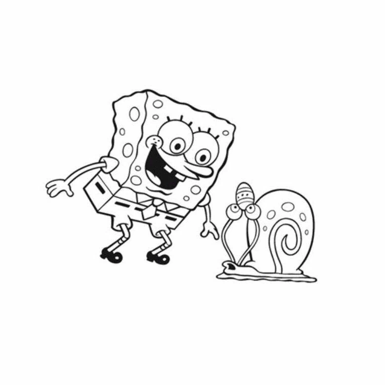 Desenho de SpongeBob SquarePants caminhando com Gary o caracol para colorir