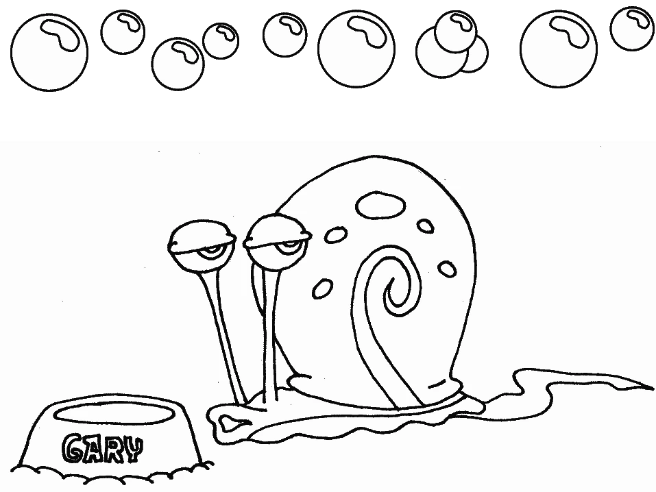 Desenho de Gary o caracol perto de sua tigela de comida para colorir Desenho de Gary o caracol perto de sua tigela de comida para colorir