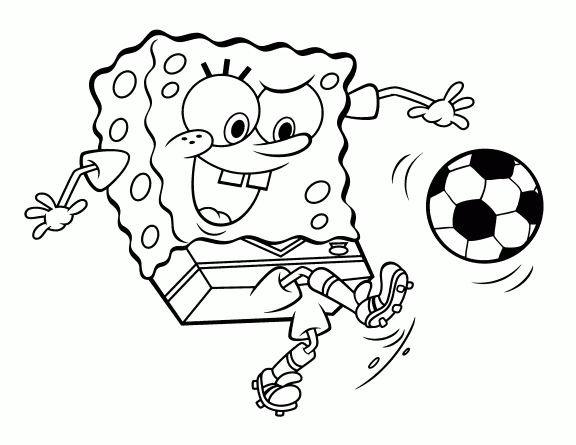 Desenho de SpongeBob SquarePants jogando futebol para colorir Desenho de SpongeBob SquarePants jogando futebol para colorir