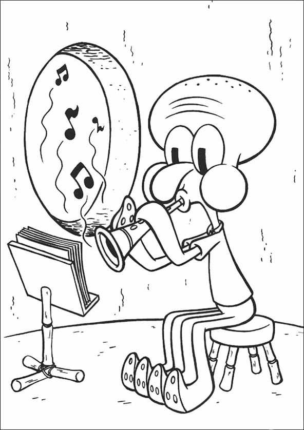 Desenho de Lula Molusco tocando clarinete para colorir