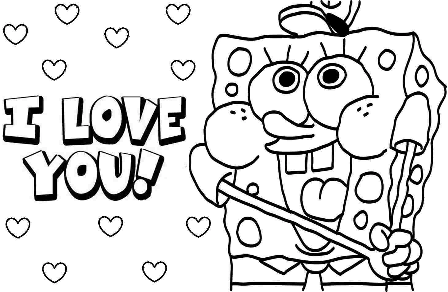 Desenho de SpongeBob SquarePants segurando uma varinha com coração para colorir