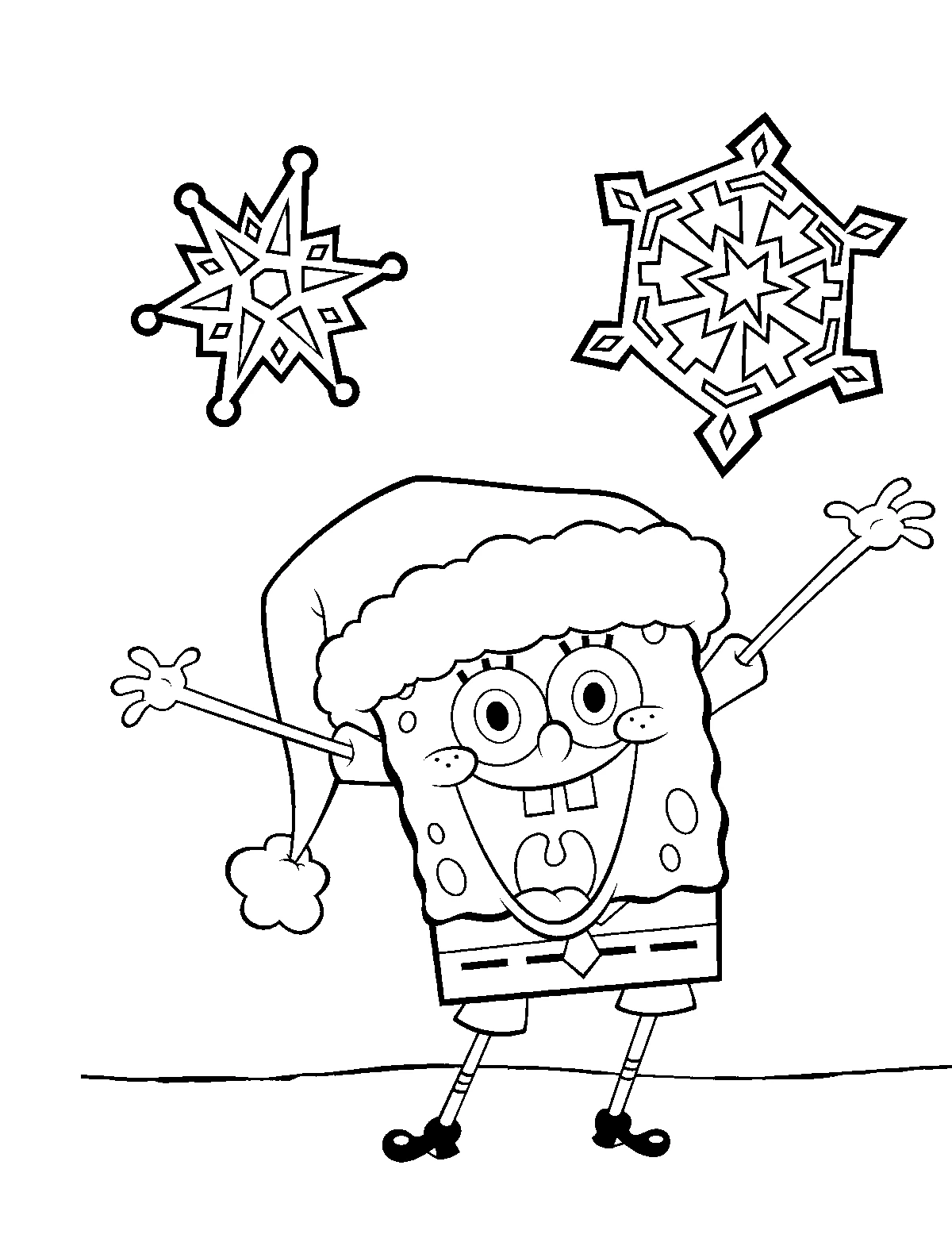 Desenho de SpongeBob SquarePants celebrando com gorro de Natal para colorir