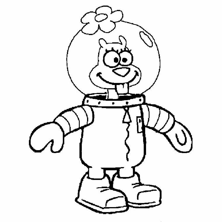 Desenho de Sandy Cheeks em seu traje espacial para colorir
