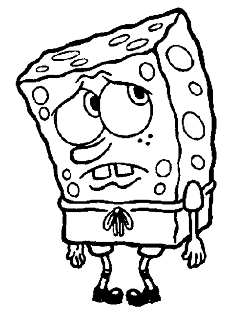 Desenho de SpongeBob SquarePants com rosto preocupado para colorir