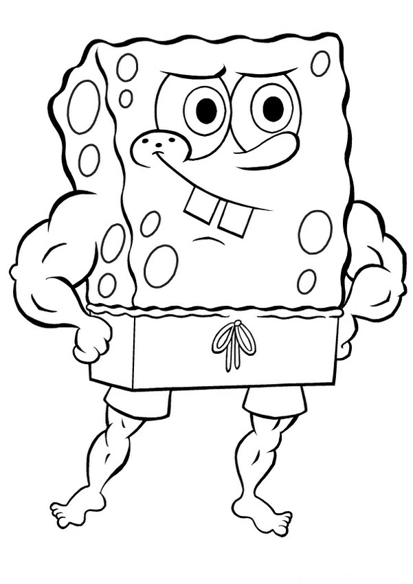 Desenho de SpongeBob SquarePants com braços musculosos para colorir