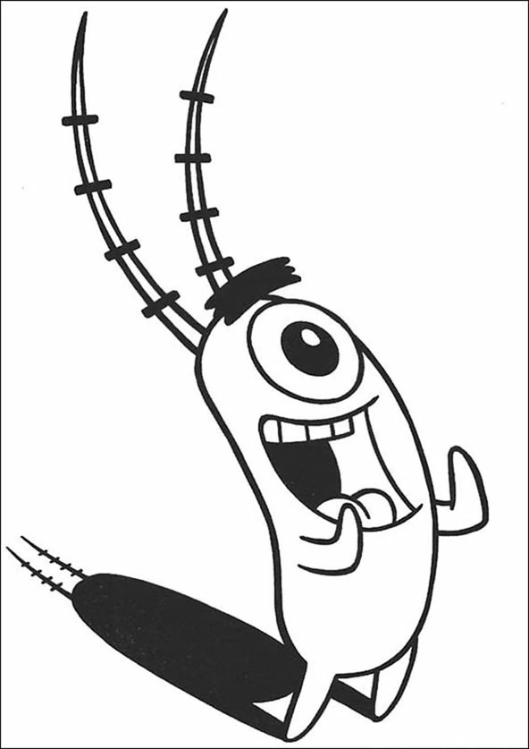 Desenho de Plankton rindo com as antenas erguidas para colorir