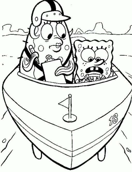 Desenho de SpongeBob SquarePants na aula de pilotar barco para colorir