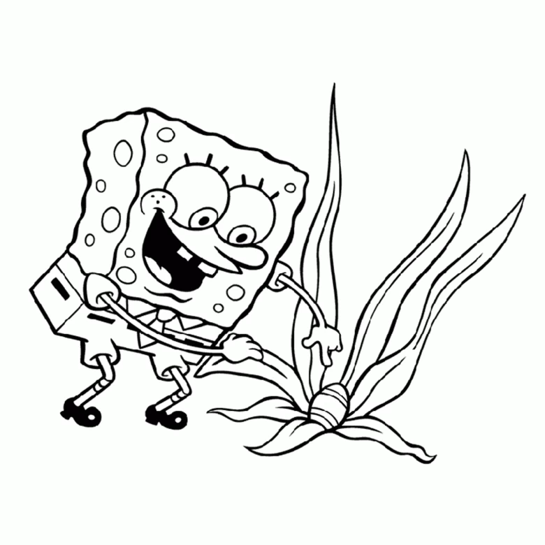 Desenho de SpongeBob SquarePants ao lado de algas para colorir Desenho de SpongeBob SquarePants ao lado de algas para colorir